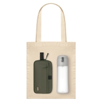 Подарочный набор Boston, Capella, зеленый/серый (дорожная косметичка, бутылка, шоппер)